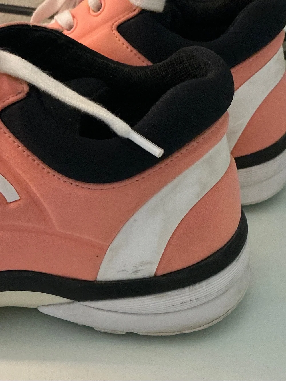 CHANEL Coral/Peach and White CC Logo Lace-Up Sneakers